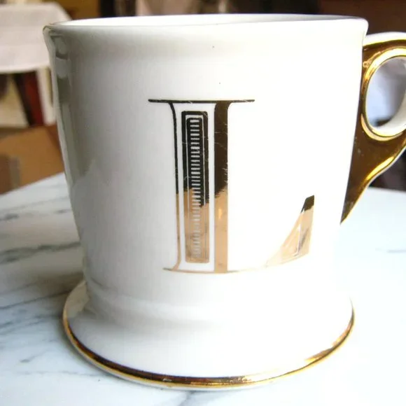 Anthropologie Gold Metallic Trim Coffee Mug -Letter L - Picture 4 of 5